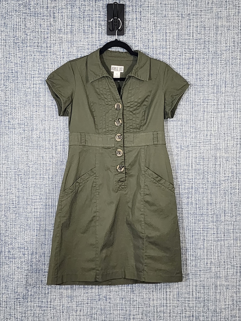Robbie Bee Olive Green Button-Front Shirt Dress
